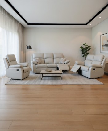 SOFA SET 3+2+1 SORENTO 228 1R STR+ 2RR STR+3RR STR RECLINER SOFA HALF LEATHER DARK CREAM TL 6216