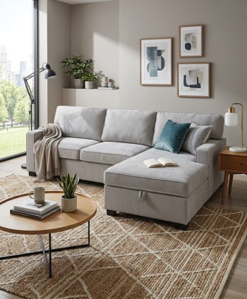 SOFA BED ANVERS SB009 L SHAPE SOFAWITH STORAGE FABRIC - BLUE W1330 *D 1830 MM