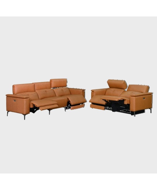 AMBROSE 169 2RR + 3RR SEATER INCLINER SOFA + HEADREST WITH MO / HALF LEATHER DEEP BROWN TL 429